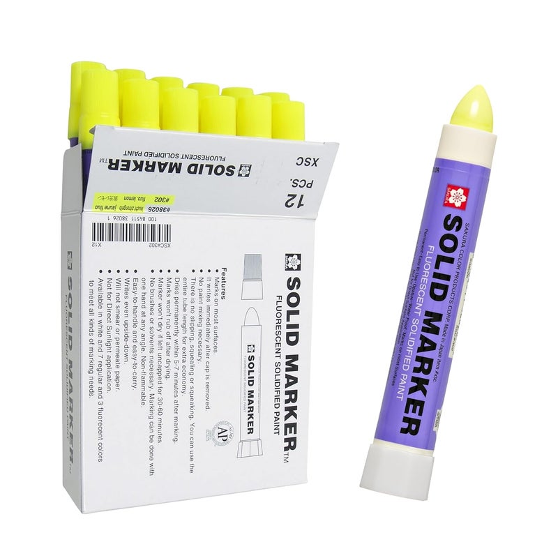 SAKURA SOLID MARKER Sakura Solidified Paint Solid Marker (Box of 12), Fluorescent Lemon, XSC-302 - Image 1